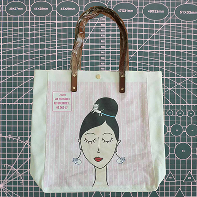 VbusiF1 Leather Handle Canva Tote Bag 
